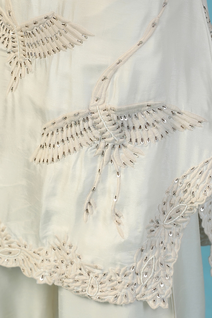 Ivory Chanderi Cotton Sequins Hand Embroidered Co-Ord Set by Two Sisters By Gyans at Pernia's Pop Up Shop