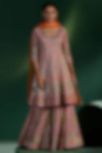 Blush Pink Silk Sequins Embellished Flared Wedding Sharara Set by Two Sisters By Gyans at Pernia's Pop Up Shop