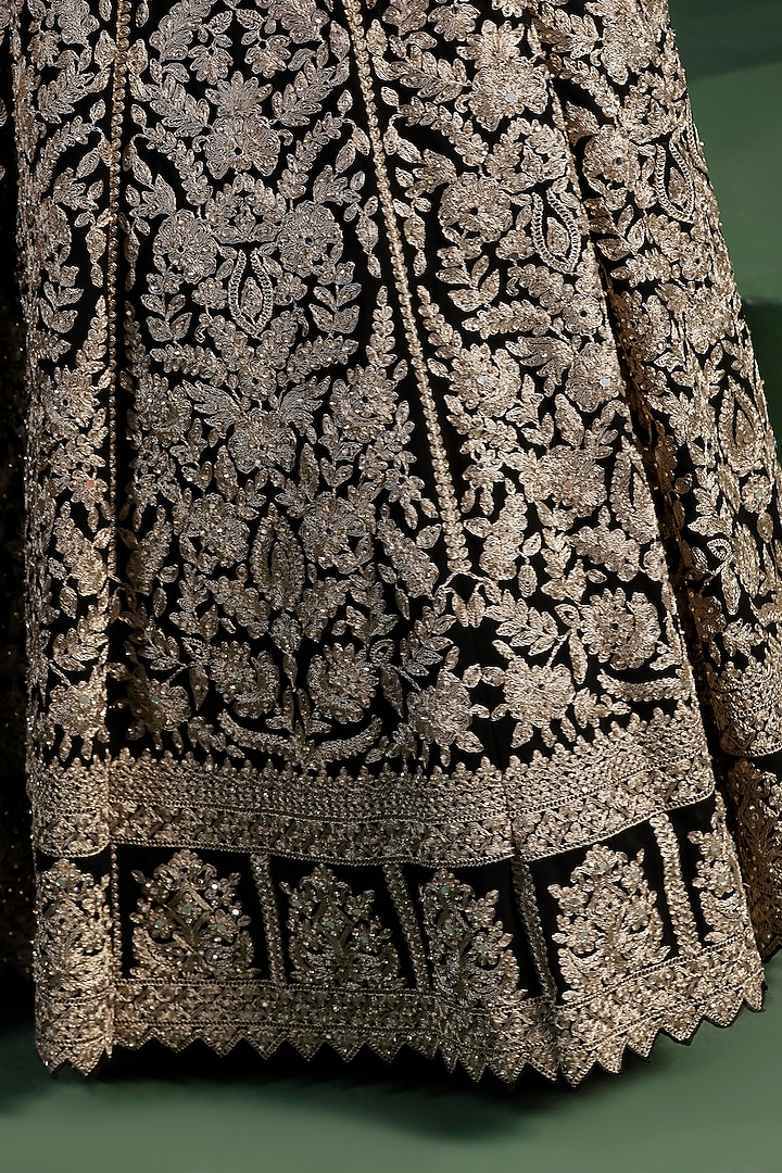 Black Silk Zari Hand Embroidered Wedding Lehenga Set by Two Sisters By Gyans at Pernia's Pop Up Shop