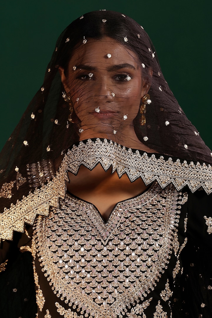 Black Silk Zari Hand Embroidered Wedding Lehenga Set by Two Sisters By Gyans at Pernia's Pop Up Shop