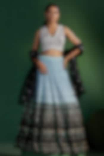 Powder Blue & Black Georgette Chikankari Embroidered Lehenga Set by Two Sisters By Gyans at Pernia's Pop Up Shop