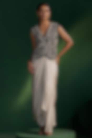 Ivory Satin Draped Skirt Set by Two Sisters By Gyans at Pernia's Pop Up Shop