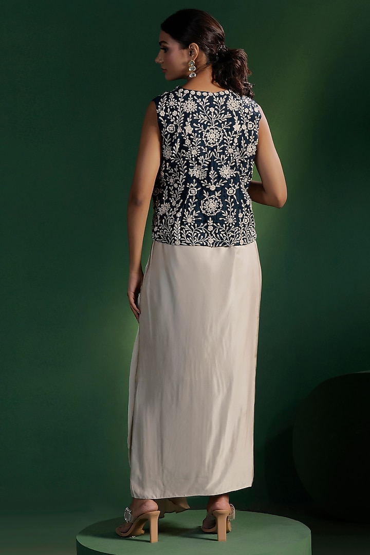 Ivory Satin Draped Skirt Set by Two Sisters By Gyans at Pernia's Pop Up Shop