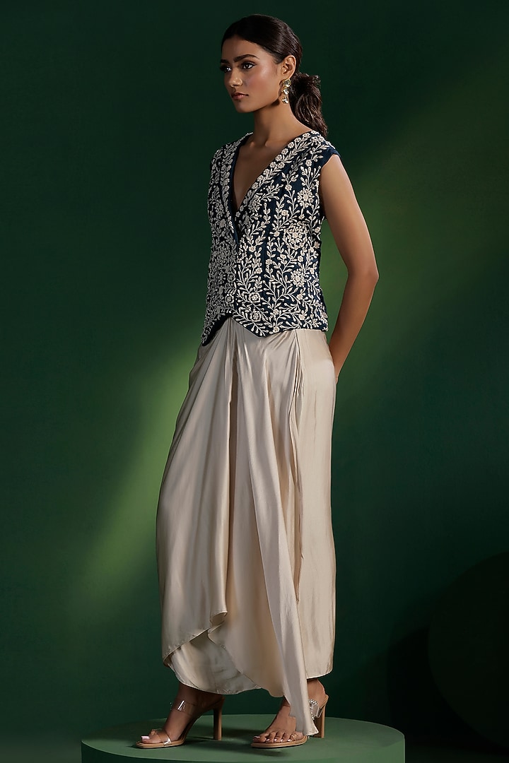 Ivory Satin Draped Skirt Set by Two Sisters By Gyans at Pernia's Pop Up Shop