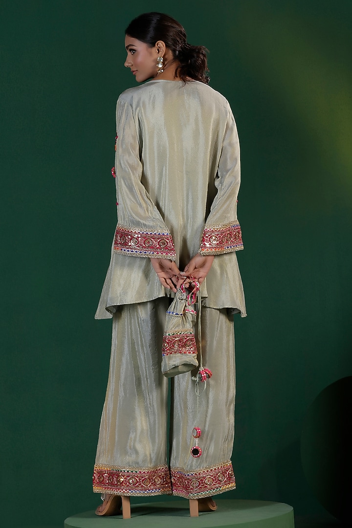 Grey Tissue Zari Embroidered Kurta Co-Ord Set by Two Sisters By Gyans at Pernia's Pop Up Shop