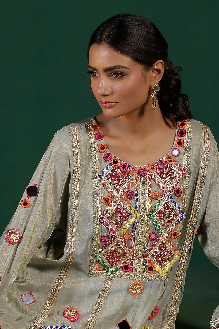 Grey Tissue Zari Embroidered Kurta Co-Ord Set by Two Sisters By Gyans at Pernia's Pop Up Shop