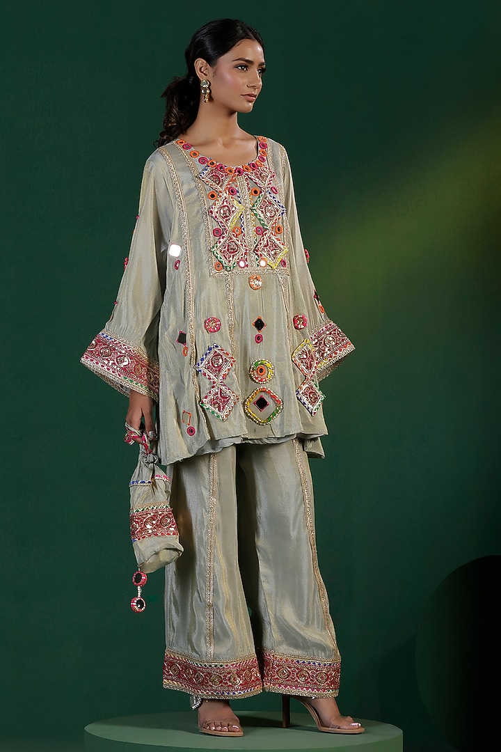 Grey Tissue Zari Embroidered Kurta Co-Ord Set by Two Sisters By Gyans at Pernia's Pop Up Shop