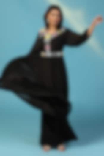 Black Chiffon Floral Hand Embroidered Draped Party Wear Gown by Two Sisters By Gyans at Pernia's Pop Up Shop