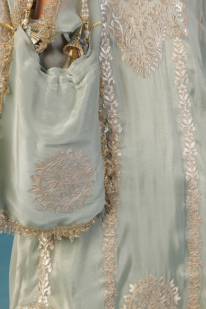 Green Tissue Floral Embroidered Kurta Set by Two Sisters By Gyans at Pernia's Pop Up Shop