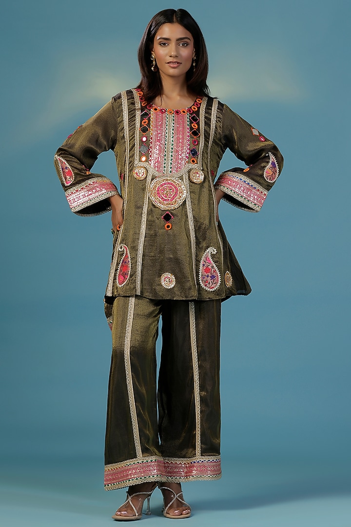 Black Tissue Zari Embroidered Co-Ord Set by Two Sisters By Gyans at Pernia's Pop Up Shop