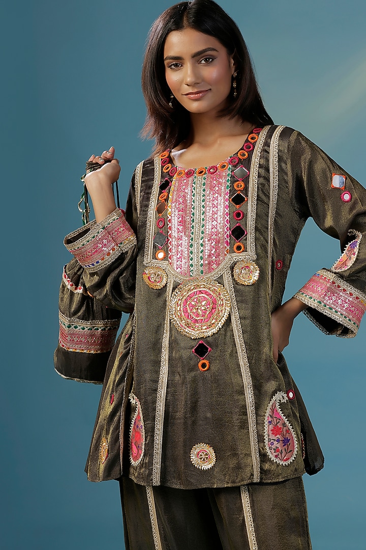 Black Tissue Zari Embroidered Co-Ord Set by Two Sisters By Gyans at Pernia's Pop Up Shop