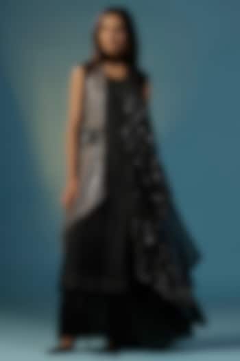 Black Crepe Sequins Work Cape Vacation Dress by Two Sisters By Gyans at Pernia's Pop Up Shop