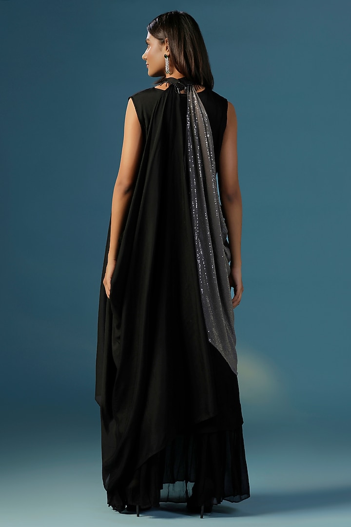 Black Crepe Sequins Work Cape Cocktail Dress by Two Sisters By Gyans at Pernia's Pop Up Shop
