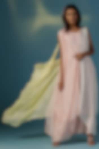 Pink Crepe Sequins Embellished Cape Draped Vacation Dress by Two Sisters By Gyans at Pernia's Pop Up Shop