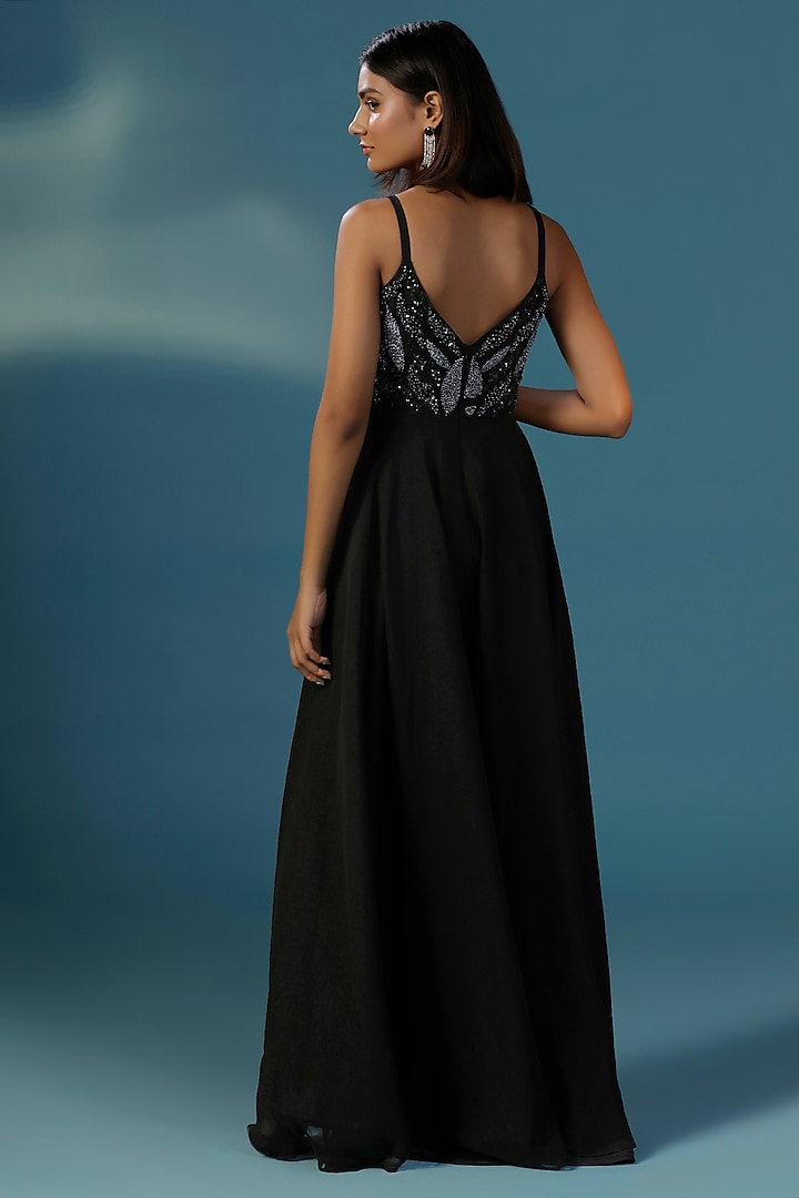 Black Georgette Sequins Work Jumpsuit by Two Sisters By Gyans at Pernia's Pop Up Shop