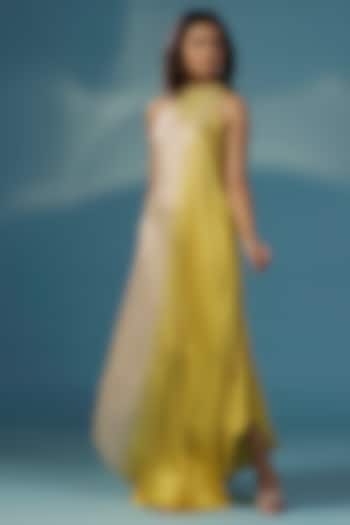 Dove Grey & Yellow Satin Handkerchief Maxi Summer Dress by Two Sisters By Gyans at Pernia's Pop Up Shop
