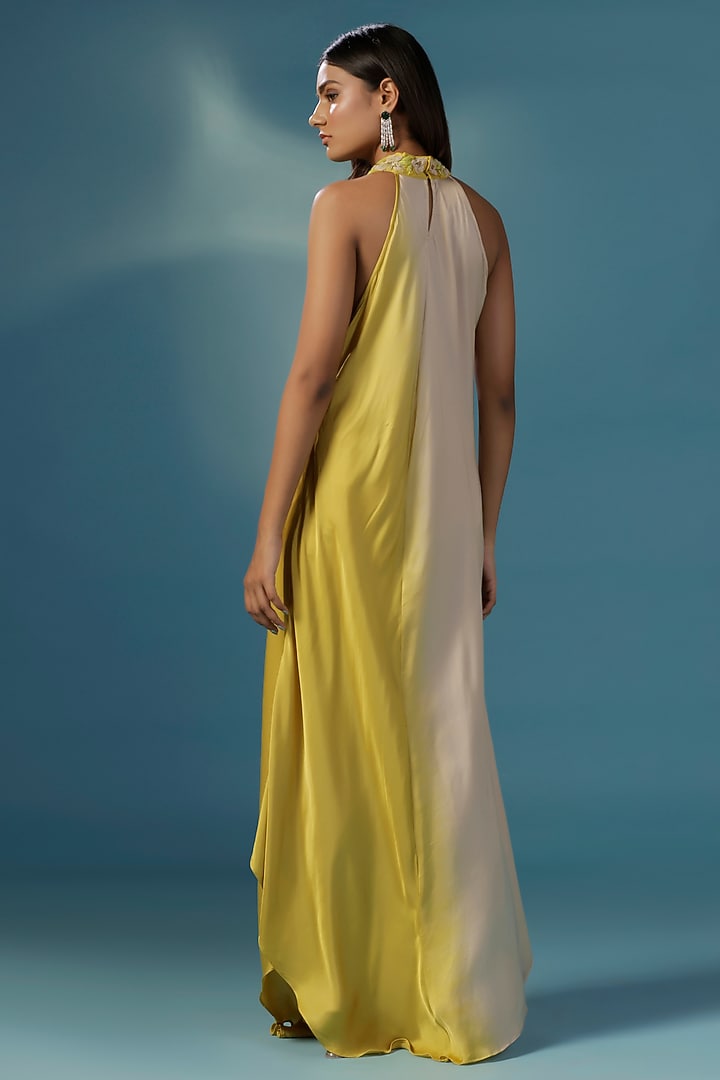 Dove Grey & Yellow Satin Handkerchief Maxi Summer Dress by Two Sisters By Gyans at Pernia's Pop Up Shop