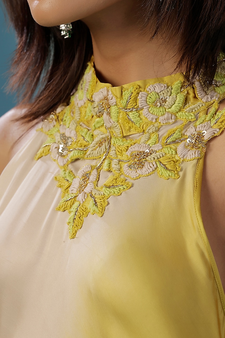 Dove Grey & Yellow Satin Handkerchief Maxi Summer Dress by Two Sisters By Gyans at Pernia's Pop Up Shop