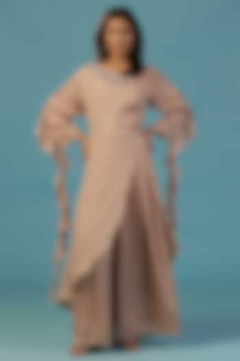 Gold Chinon Hand Embroidery Asymmetrical Kurta Set by Two Sisters By Gyans at Pernia's Pop Up Shop