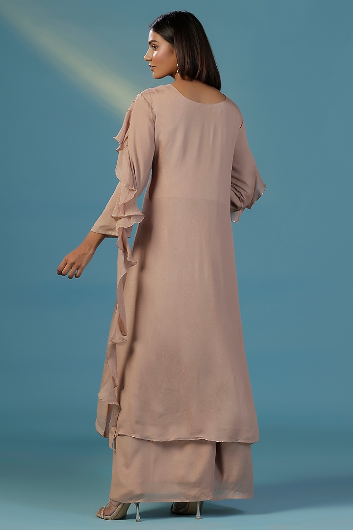 Gold Chinon Hand Embroidery Asymmetrical Kurta Set by Two Sisters By Gyans at Pernia's Pop Up Shop
