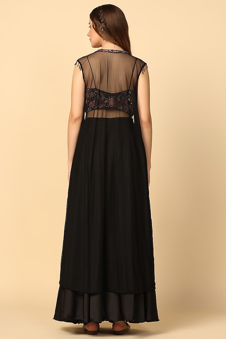 Black Satin Wedding Sharara Set by Two Sisters By Gyans at Pernia's Pop Up Shop