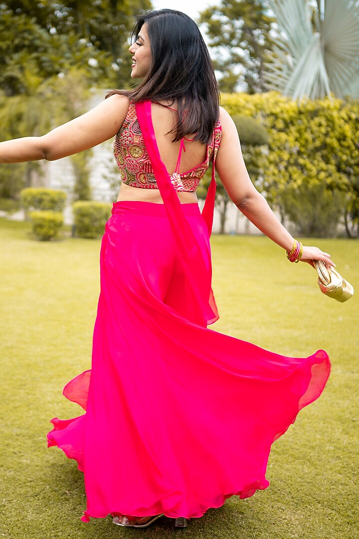 Hot Pink Crepe Palazzo Pant Set by Two Sisters By Gyans at Pernia's Pop Up Shop