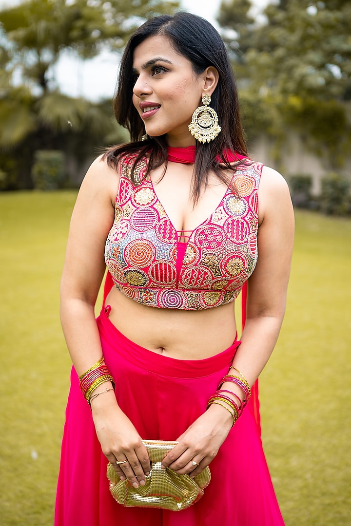 Hot Pink Crepe Palazzo Pant Set by Two Sisters By Gyans at Pernia's Pop Up Shop