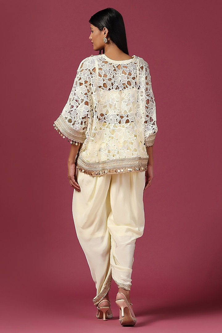 Lemon Yellow Georgette Sequins Embellished Cutwork Kaftan Set by Two Sisters By Gyans at Pernia's Pop Up Shop