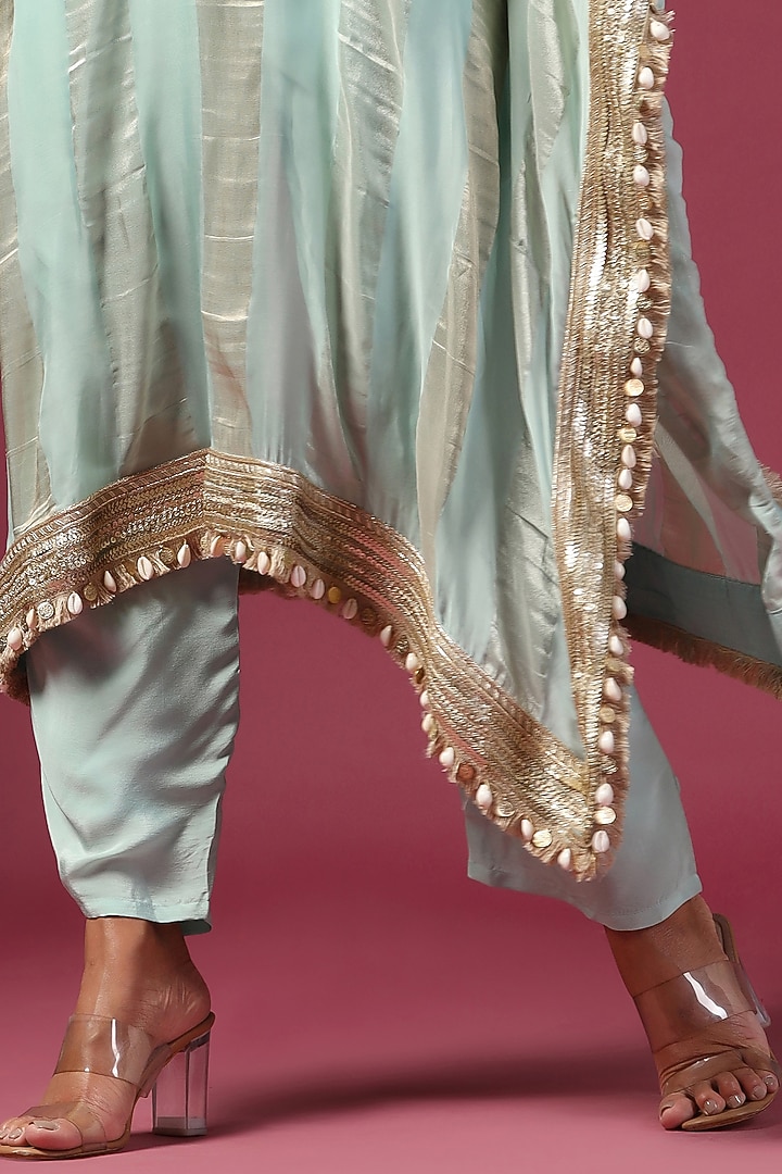 Aqua Georgette Sequins Embroidered Kaftan Set by Two Sisters By Gyans at Pernia's Pop Up Shop