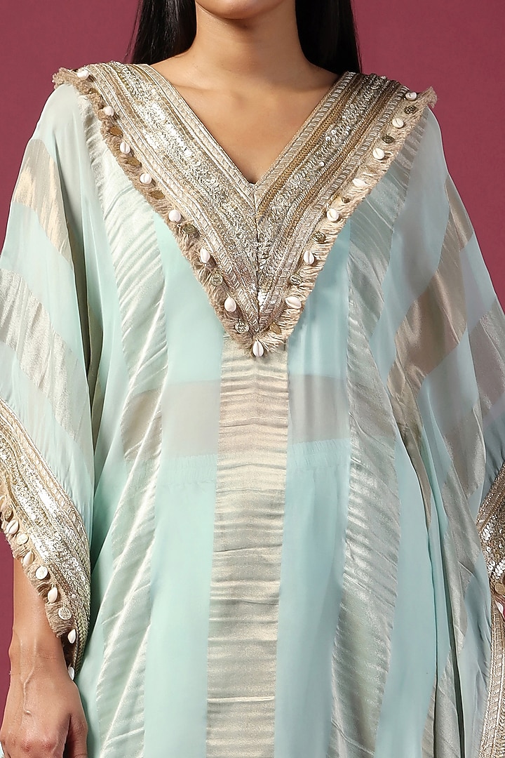 Aqua Georgette Sequins Embroidered Kaftan Set by Two Sisters By Gyans at Pernia's Pop Up Shop