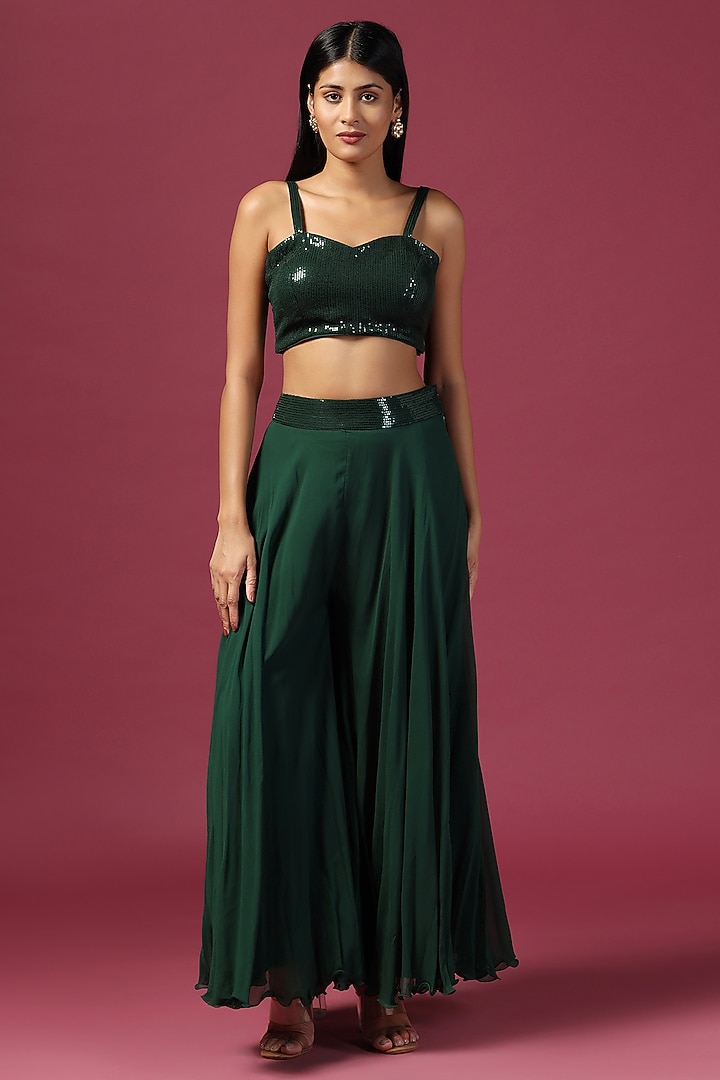 Bottle Green Crepe Sequins Embroidery Cape Set by Two Sisters By Gyans at Pernia's Pop Up Shop