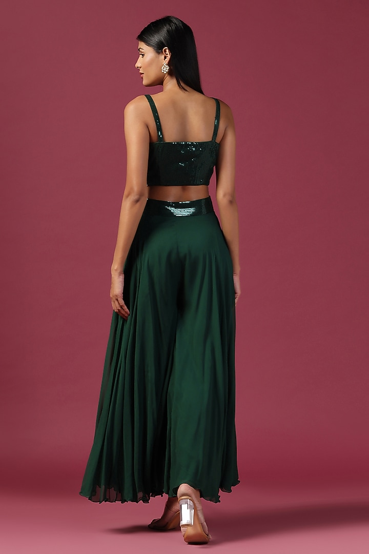 Bottle Green Crepe Sequins Embroidery Cape Set by Two Sisters By Gyans at Pernia's Pop Up Shop