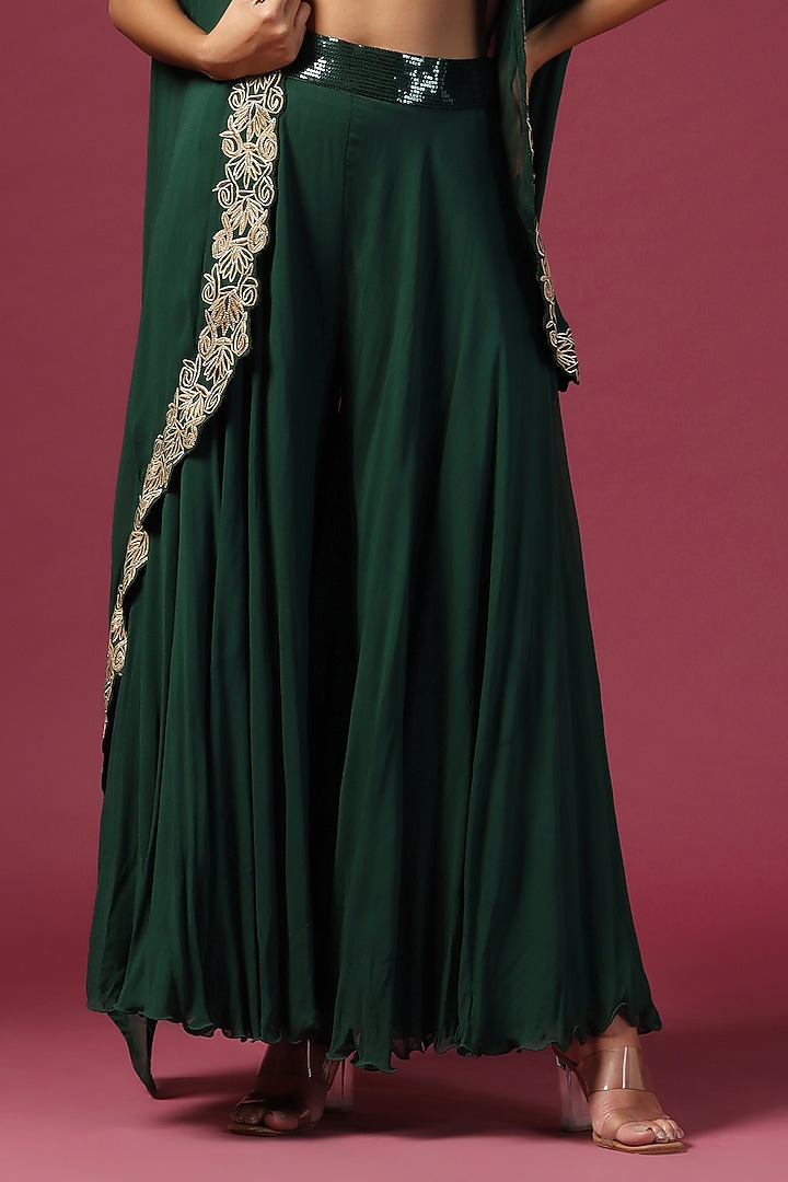 Bottle Green Crepe Sequins Embroidery Cape Set by Two Sisters By Gyans at Pernia's Pop Up Shop