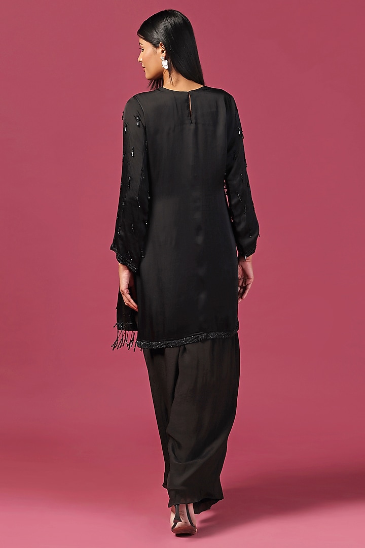 Black Georgette Cutdana Embroidered Kurta Set by Two Sisters By Gyans at Pernia's Pop Up Shop