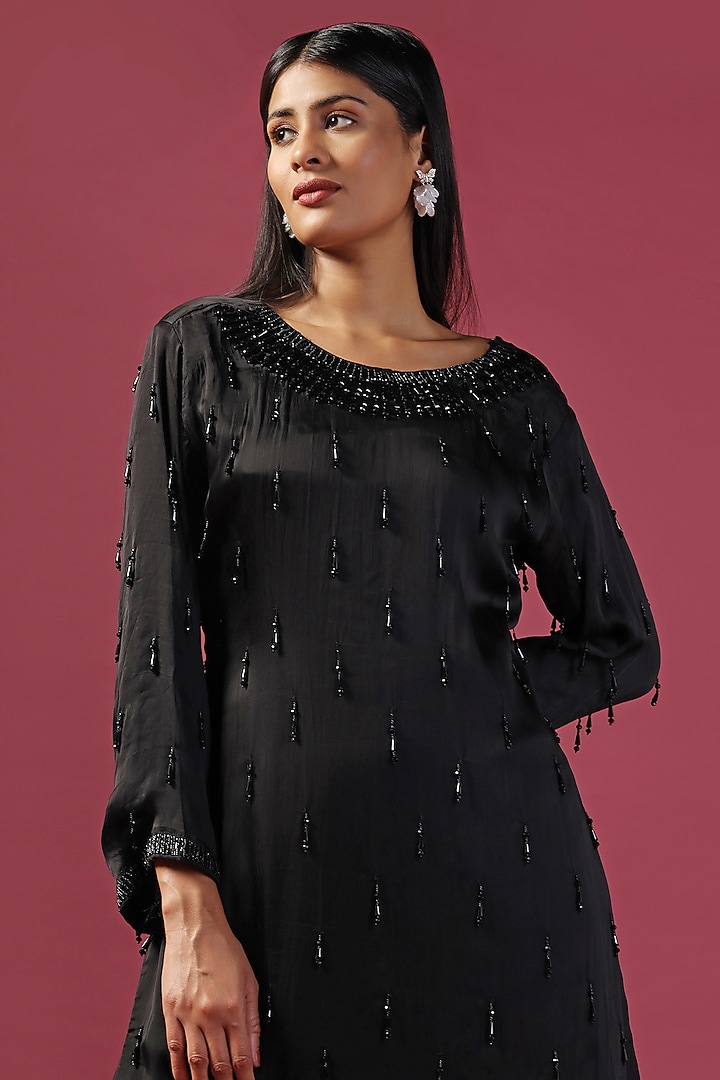 Black Georgette Cutdana Embroidered Kurta Set by Two Sisters By Gyans at Pernia's Pop Up Shop
