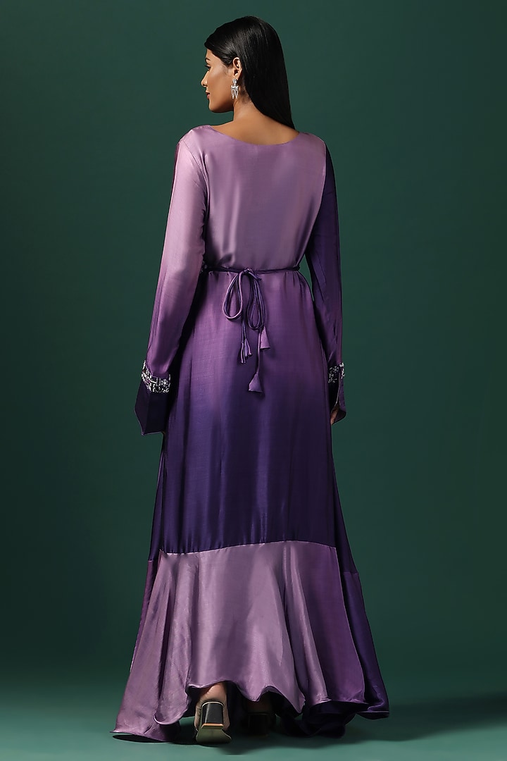 Lilac Georgette Sequins Hand Embroidered Flowy Maxi Cocktail Dress by Two Sisters By Gyans at Pernia's Pop Up Shop