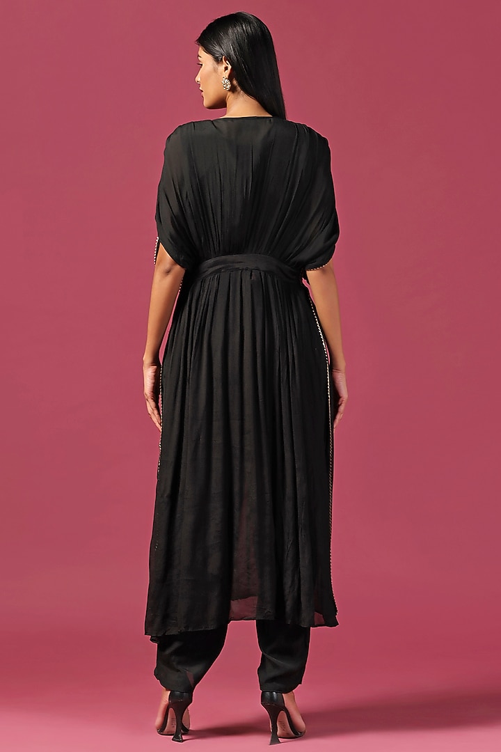 Black Georgette Zari Embroidered Kaftan Set by Two Sisters By Gyans at Pernia's Pop Up Shop