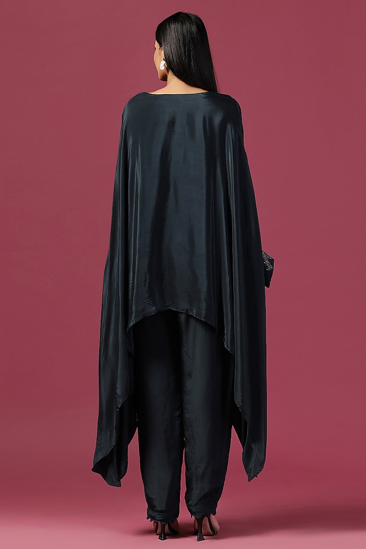 Navy Blue Georgette Cutdana Embroidered Asymmetric Tunic Set by Two Sisters By Gyans at Pernia's Pop Up Shop