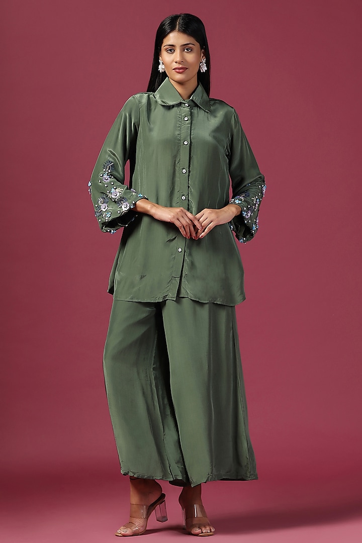 Teal Green Georgette 3D Cutdana Embroidered Kurta set by Two Sisters By Gyans