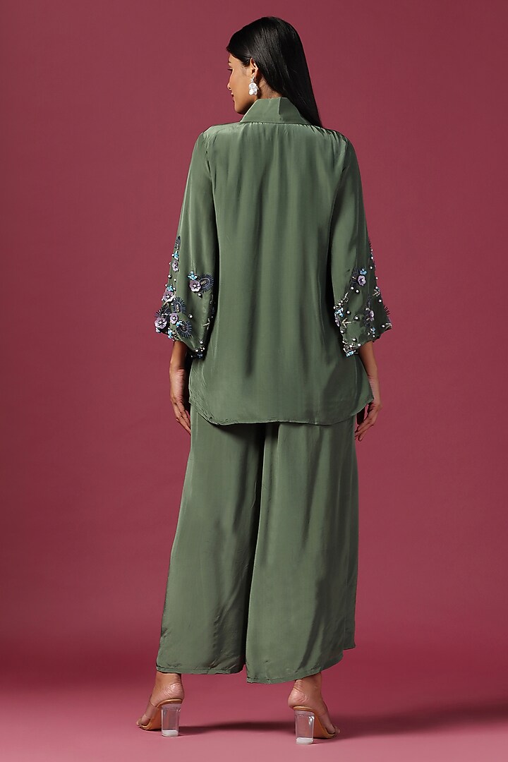 Teal Green Georgette 3D Cutdana Embroidered Kurta set by Two Sisters By Gyans at Pernia's Pop Up Shop