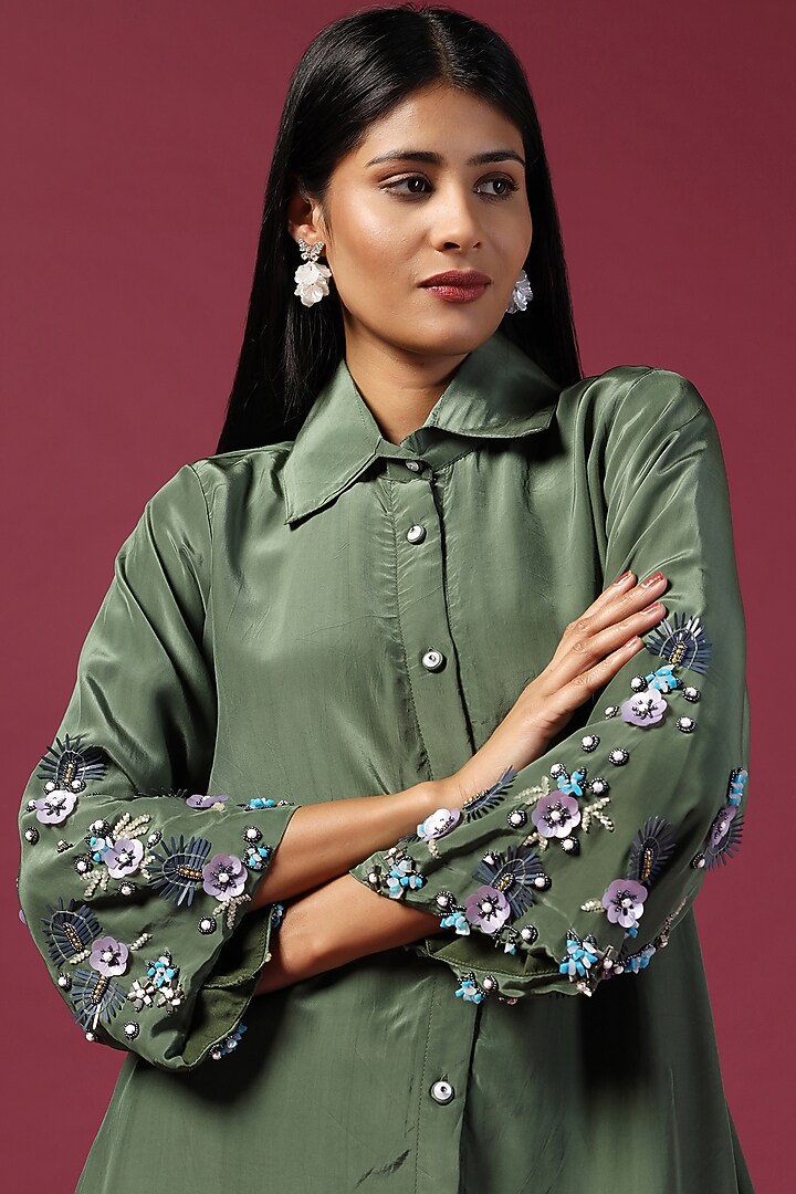 Teal Green Georgette 3D Cutdana Embroidered Kurta set by Two Sisters By Gyans at Pernia's Pop Up Shop