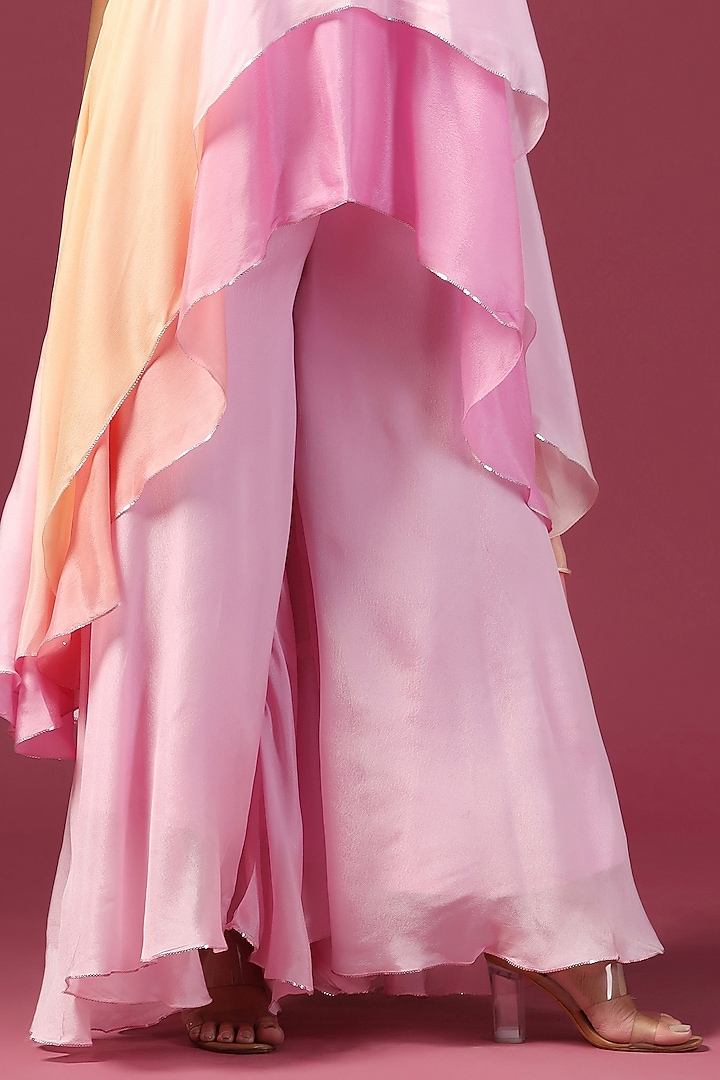 Yellow & Pink Georgette Cutdana Embroidered High-Low Kurta Set by Two Sisters By Gyans at Pernia's Pop Up Shop