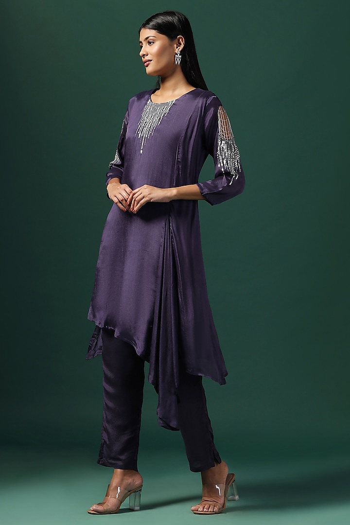 Purple Georgette Cutdana Embroidered Kurta Set by Two Sisters By Gyans at Pernia's Pop Up Shop