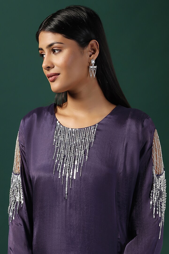 Purple Georgette Cutdana Embroidered Kurta Set by Two Sisters By Gyans at Pernia's Pop Up Shop