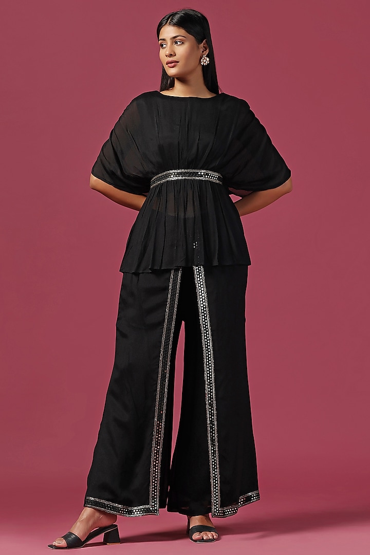 Black Georgette Sequin Embroidered Kaftan Set by Two Sisters By Gyans at Pernia's Pop Up Shop