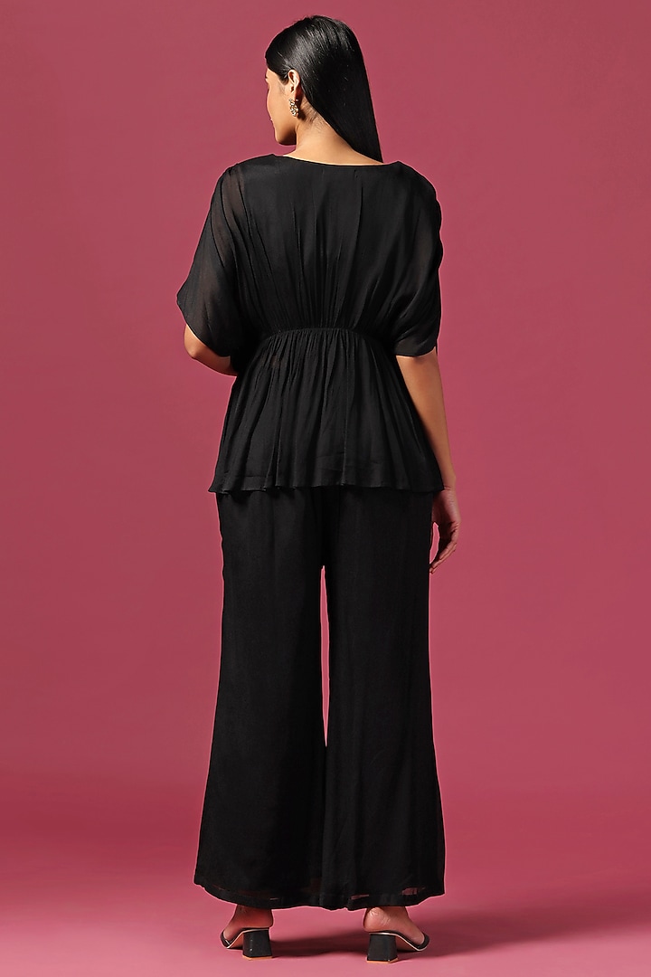 Black Georgette Sequin Embroidered Kaftan Set by Two Sisters By Gyans at Pernia's Pop Up Shop