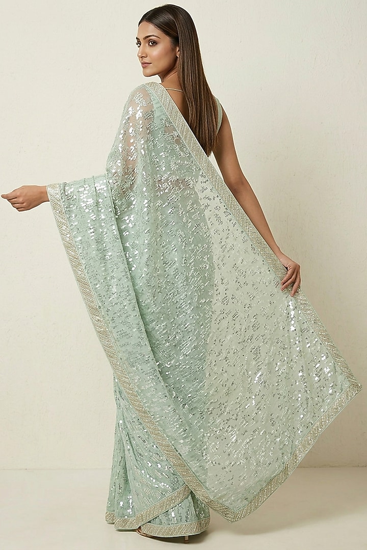 Sea Green Georgette Sequin Embroidered  Party Wear Saree Set Set by Two Sisters By Gyans at Pernia's Pop Up Shop