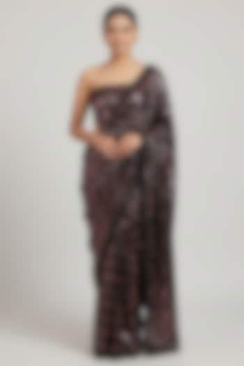Black & Rose Gold Georgette Dual-Tone Sequin Party Wear Saree Set Set by Two Sisters By Gyans at Pernia's Pop Up Shop