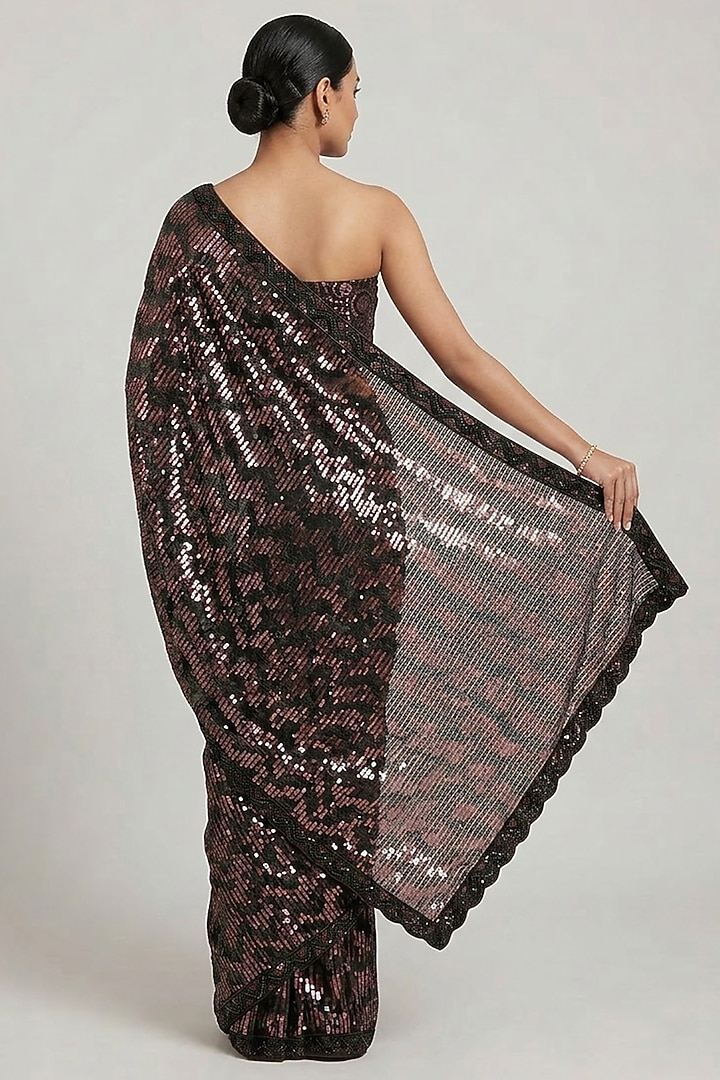 Black & Rose Gold Georgette Dual-Tone Sequin Party Wear Saree Set Set by Two Sisters By Gyans at Pernia's Pop Up Shop