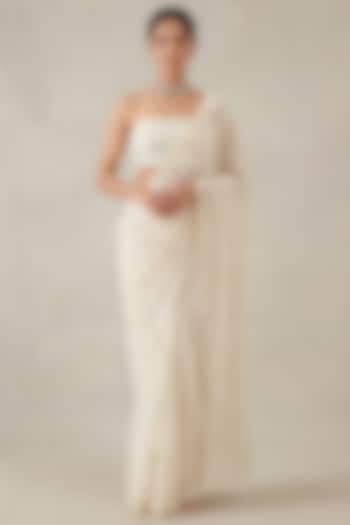 Ivory Georgette Floral Sequin Embroidered Wedding Saree Set by Two Sisters By Gyans at Pernia's Pop Up Shop